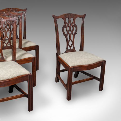 4 ANTIQUE DINING ROOM CHAIRS ENGLISH SEAT AFTER CHIPPENDALE GEORGIAN C1800