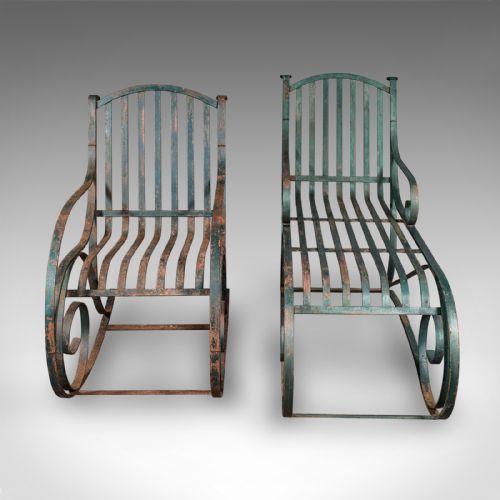 fig 1. Antique Garden Lounger Set, English, Outdoor, Rocker, Steamer Chair, Edwardian