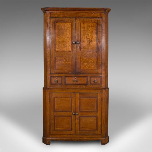 fig 2. 7' Tall Antique Country Manor Corner Cabinet, Scottish Oak, Cupboard, Georgian
