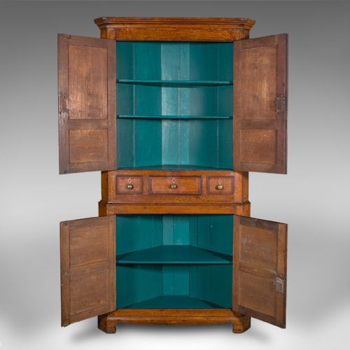 fig 3. 7' Tall Antique Country Manor Corner Cabinet, Scottish Oak, Cupboard, Georgian
