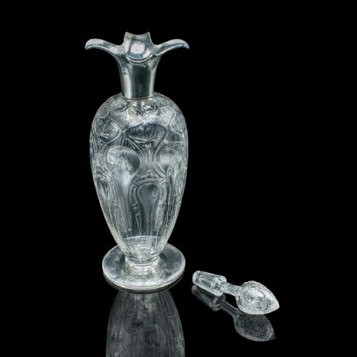fig 1. Antique Pouring Decanter, English Glass, Hallmark Silver, Art Nouveau, Edwardian