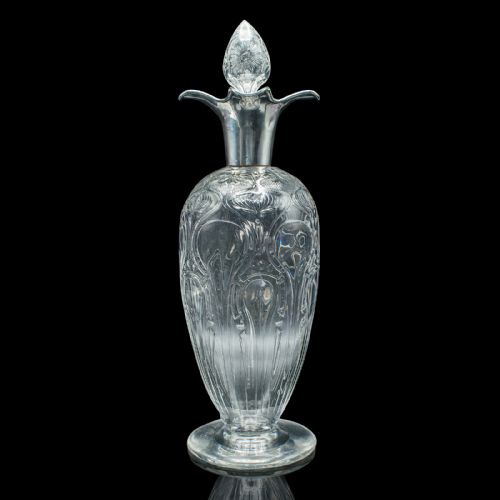 fig 2. Antique Pouring Decanter, English Glass, Hallmark Silver, Art Nouveau, Edwardian