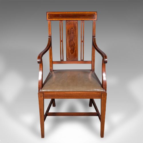 ANTIQUE MORNING ROOM SIDE CHAIR ENGLISH WALNUT ELBOW SEAT SHOOLBRED EDWARDIAN - ADDITIONAL PHOTO 1
