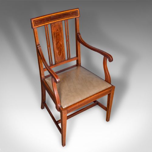 ANTIQUE MORNING ROOM SIDE CHAIR ENGLISH WALNUT ELBOW SEAT SHOOLBRED EDWARDIAN - ADDITIONAL PHOTO 5