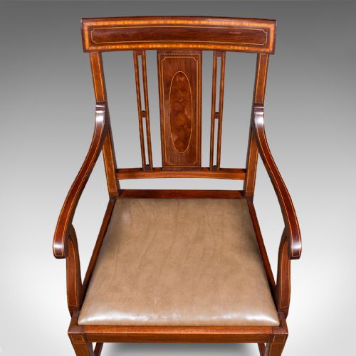 ANTIQUE MORNING ROOM SIDE CHAIR ENGLISH WALNUT ELBOW SEAT SHOOLBRED EDWARDIAN - ADDITIONAL PHOTO 6