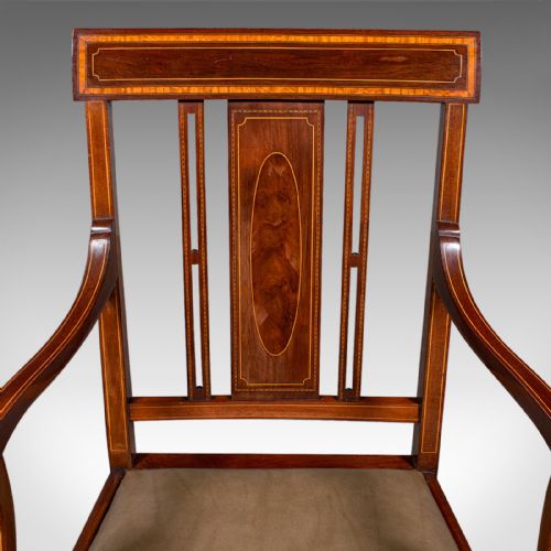 ANTIQUE MORNING ROOM SIDE CHAIR ENGLISH WALNUT ELBOW SEAT SHOOLBRED EDWARDIAN - ADDITIONAL PHOTO 7