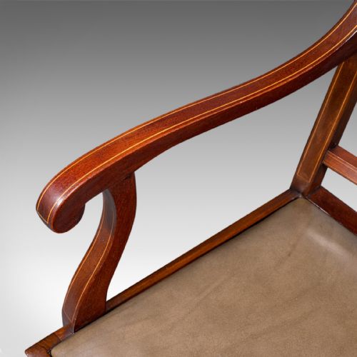 ANTIQUE MORNING ROOM SIDE CHAIR ENGLISH WALNUT ELBOW SEAT SHOOLBRED EDWARDIAN - ADDITIONAL PHOTO 8