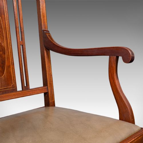 ANTIQUE MORNING ROOM SIDE CHAIR ENGLISH WALNUT ELBOW SEAT SHOOLBRED EDWARDIAN - ADDITIONAL PHOTO 9