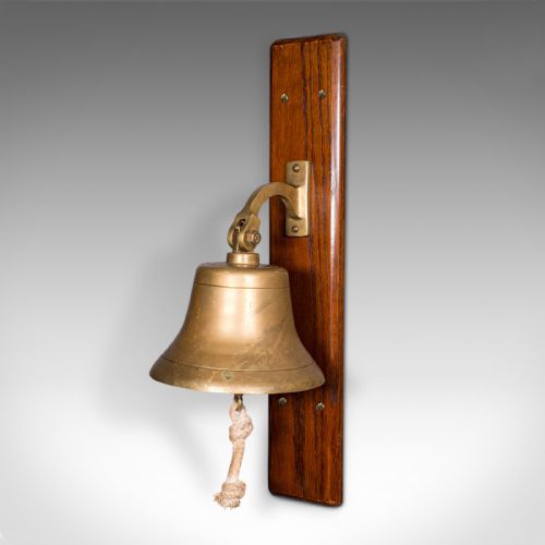 fig 2. Antique School Bell, English, Oak, Brass, Wall Mounted, Dinner Chime, Edwardian