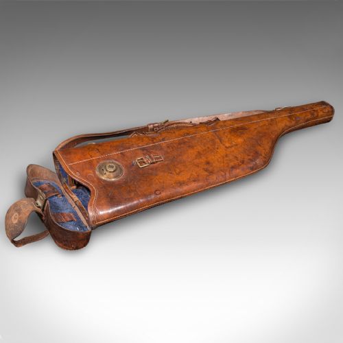 fig 1. Antique Gun Slip Case, English, Leather, Leg of Mutton Rifle Sleeve, Victorian
