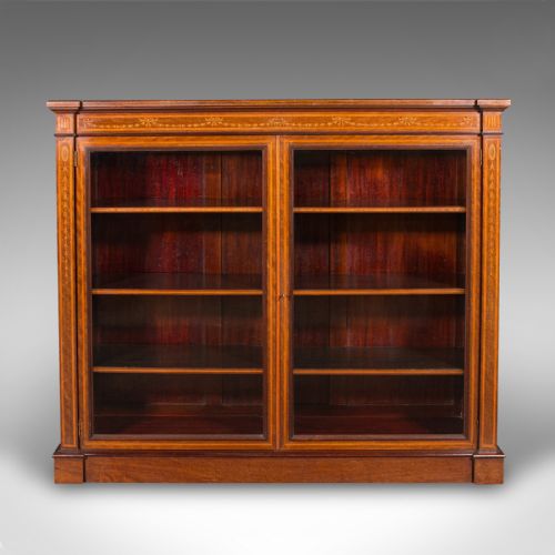 LARGE ANTIQUE GLAZED DISPLAY CABINET ENGLISH DRAWING ROOM BOOKCASE EDWARDIAN - ADDITIONAL PHOTO 1