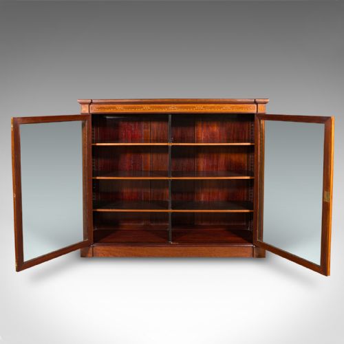 LARGE ANTIQUE GLAZED DISPLAY CABINET ENGLISH DRAWING ROOM BOOKCASE EDWARDIAN - ADDITIONAL PHOTO 2