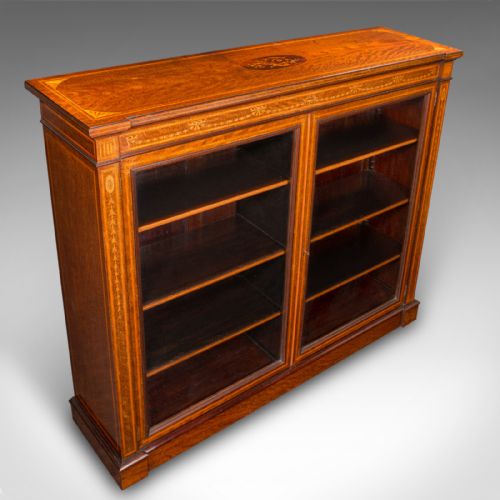 LARGE ANTIQUE GLAZED DISPLAY CABINET ENGLISH DRAWING ROOM BOOKCASE EDWARDIAN - ADDITIONAL PHOTO 6