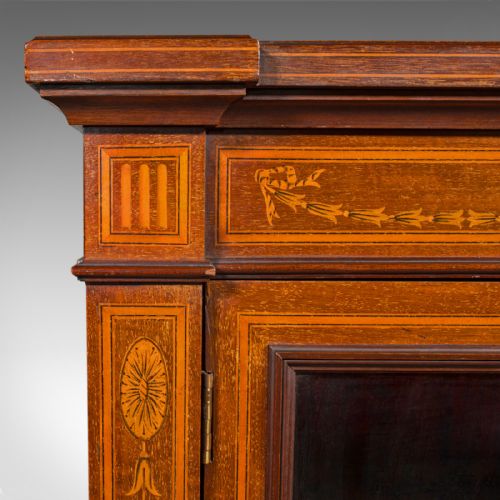 LARGE ANTIQUE GLAZED DISPLAY CABINET ENGLISH DRAWING ROOM BOOKCASE EDWARDIAN - ADDITIONAL PHOTO 9