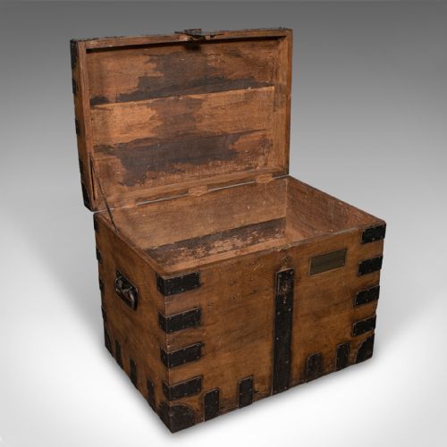 ANTIQUE SILVER CHEST ENGLISH OAK CAST IRON STORAGE TRUNK VICTORIAN C1860 - ADDITIONAL PHOTO 1