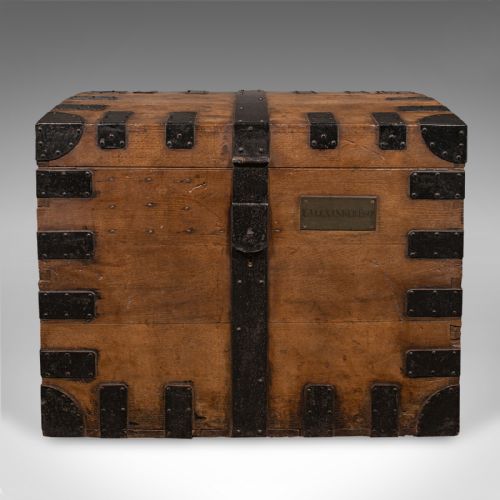 ANTIQUE SILVER CHEST ENGLISH OAK CAST IRON STORAGE TRUNK VICTORIAN C1860 - ADDITIONAL PHOTO 2