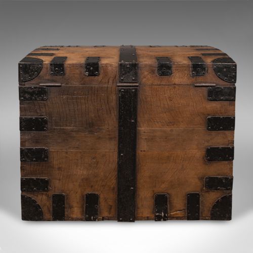 ANTIQUE SILVER CHEST ENGLISH OAK CAST IRON STORAGE TRUNK VICTORIAN C1860 - ADDITIONAL PHOTO 4