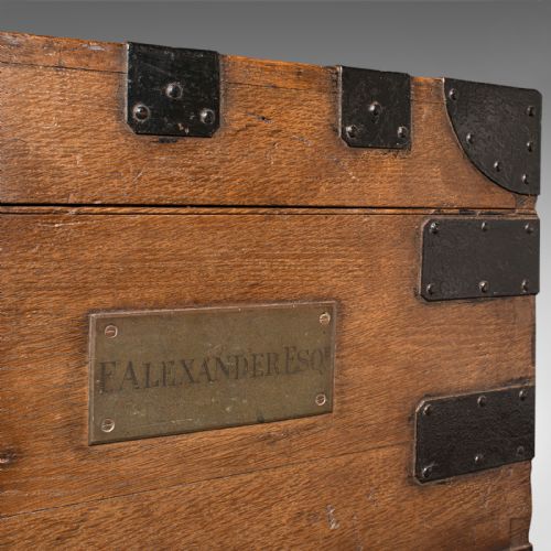 ANTIQUE SILVER CHEST ENGLISH OAK CAST IRON STORAGE TRUNK VICTORIAN C1860 - ADDITIONAL PHOTO 8