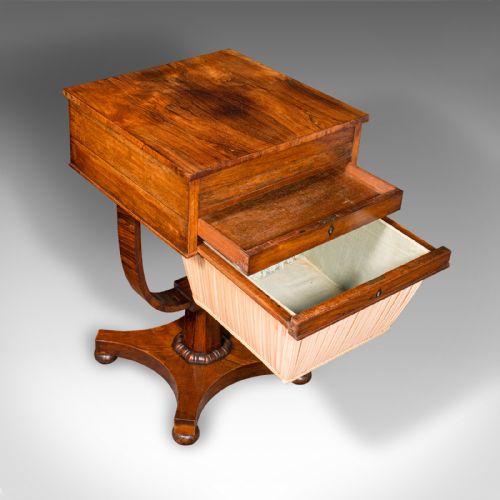 fig 1. Antique Dual Aspect Sewing Table, English, Ladies, Work Box, Regency, Circa 1820