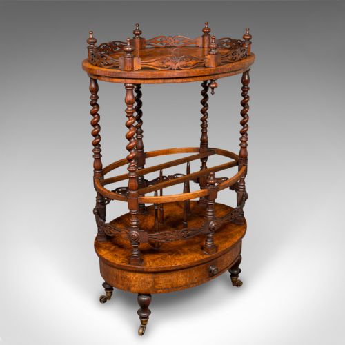 Antique Cocktail Service Stand, English, Walnut, Canterbury, Whatnot, Victorian