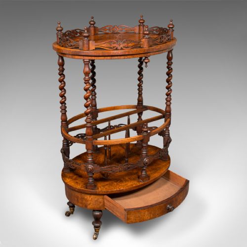 fig 1. Antique Cocktail Service Stand, English, Walnut, Canterbury, Whatnot, Victorian