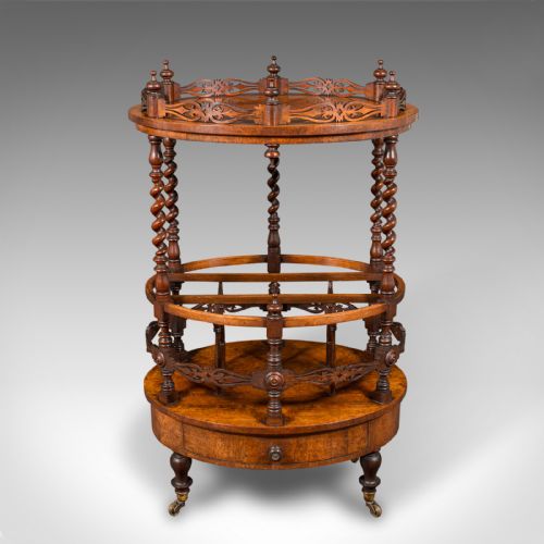 fig 2. Antique Cocktail Service Stand, English, Walnut, Canterbury, Whatnot, Victorian