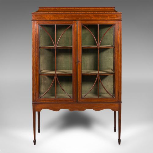 fig 1. Antique China Display Cabinet, English Glazed Bookcase, Edwardian, Regency Taste