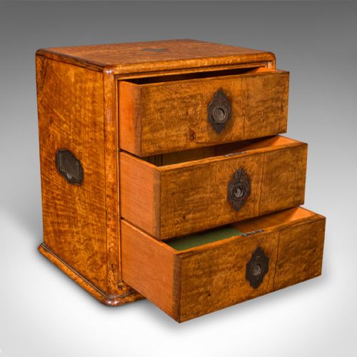 ANTIQUE REGENCY 3 DRAWER ENGLISH DESKTOP COLLECTOR CASE SATINWOOD CIGAR HUMIDOR - ADDITIONAL PHOTO 1