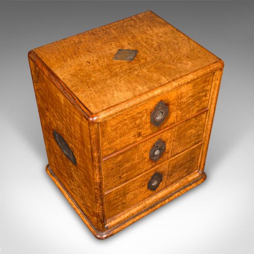 ANTIQUE REGENCY 3 DRAWER ENGLISH DESKTOP COLLECTOR CASE SATINWOOD CIGAR HUMIDOR - ADDITIONAL PHOTO 6