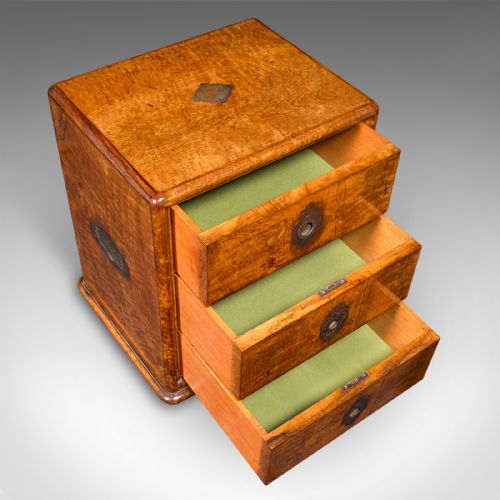 ANTIQUE REGENCY 3 DRAWER ENGLISH DESKTOP COLLECTOR CASE SATINWOOD CIGAR HUMIDOR - ADDITIONAL PHOTO 7