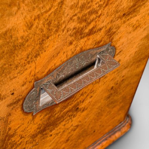 ANTIQUE REGENCY 3 DRAWER ENGLISH DESKTOP COLLECTOR CASE SATINWOOD CIGAR HUMIDOR - ADDITIONAL PHOTO 9