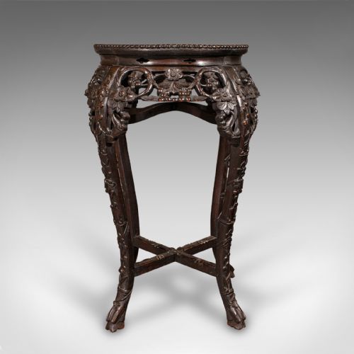 ANTIQUE CHINESE CARVED JARDINIRE STAND HARDWOOD PLANTER TABLE VICTORIAN 1870 - ADDITIONAL PHOTO 2