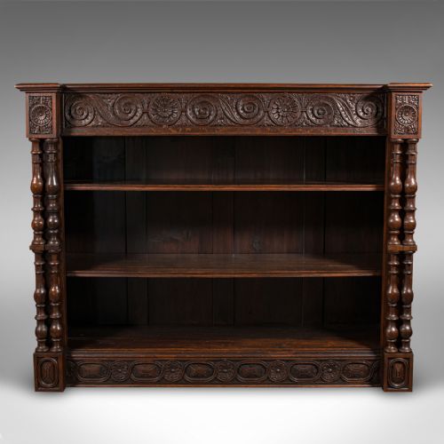 fig 1. Large Antique Open Bookcase, Scottish Oak, Gothic Revival, Victorian, Circa 1880