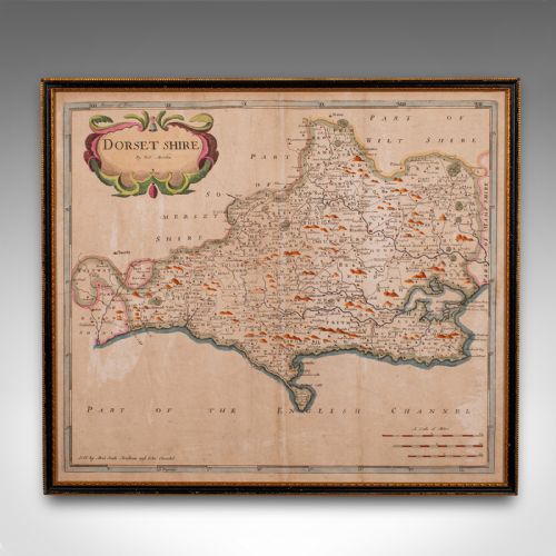 LARGE ANTIQUE 17TH CENTURY DORSET MAP FRAMED CARTOGRAPHY ATLAS ROBERT MORDEN - ADDITIONAL PHOTO 1