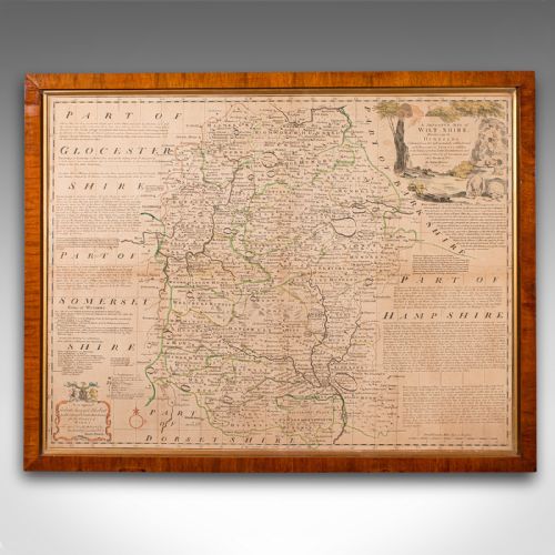 LARGE ANTIQUE WILTSHIRE MAP COUNTY CARTOGRAPHY FRAMED ENGLISH 18TH CENTURY - ADDITIONAL PHOTO 1