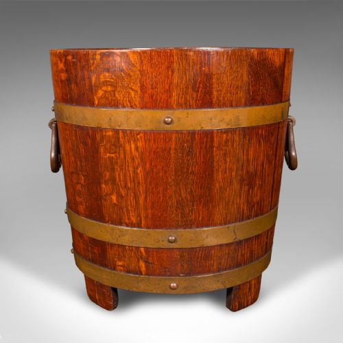 ANTIQUE FIRESIDE STORE ENGLISH OAK COOPERED FIRE BUCKET COAL BIN CIRCA 1920 - ADDITIONAL PHOTO 2
