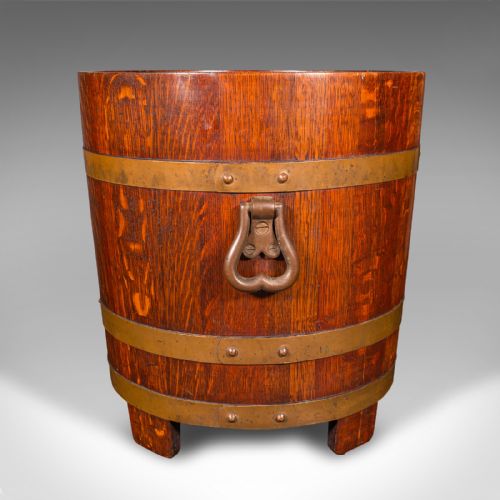 ANTIQUE FIRESIDE STORE ENGLISH OAK COOPERED FIRE BUCKET COAL BIN CIRCA 1920 - ADDITIONAL PHOTO 3