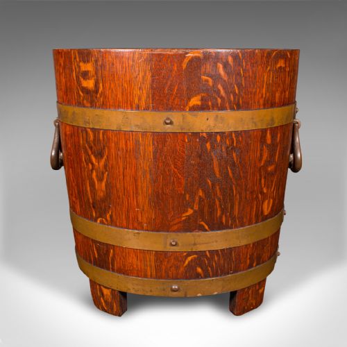 ANTIQUE FIRESIDE STORE ENGLISH OAK COOPERED FIRE BUCKET COAL BIN CIRCA 1920 - ADDITIONAL PHOTO 4