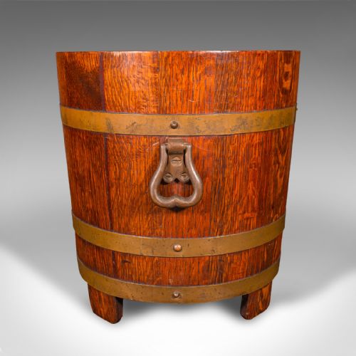 ANTIQUE FIRESIDE STORE ENGLISH OAK COOPERED FIRE BUCKET COAL BIN CIRCA 1920 - ADDITIONAL PHOTO 5