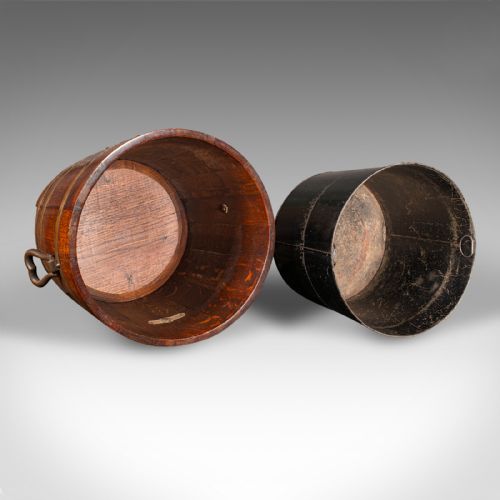 ANTIQUE FIRESIDE STORE ENGLISH OAK COOPERED FIRE BUCKET COAL BIN CIRCA 1920 - ADDITIONAL PHOTO 8