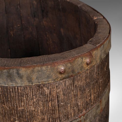 LARGE ANTIQUE COOPERED BARREL STICK STAND EARLY VICTORIAN OAK UMBRELLA 1850 - ADDITIONAL PHOTO 7