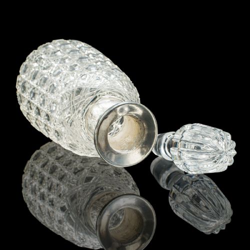 ANTIQUE SPIRIT DECANTER EDWARDIAN CUT GLASS HALLMARKED SILVER ENGLISH 1903 - ADDITIONAL PHOTO 8