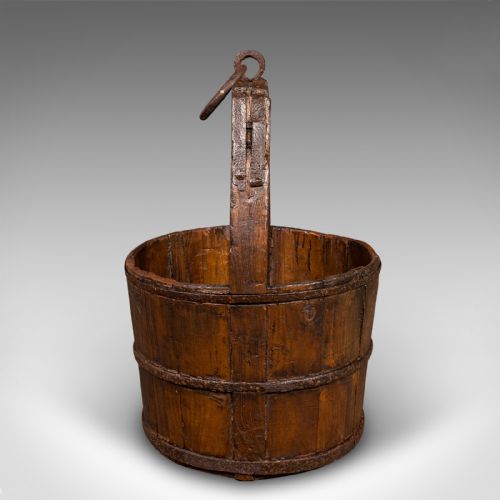 LARGE ANTIQUE COUNTRY GARDEN WELL BUCKET ENGLISH PLANTER GEORGIAN FUEL STORE - ADDITIONAL PHOTO 2