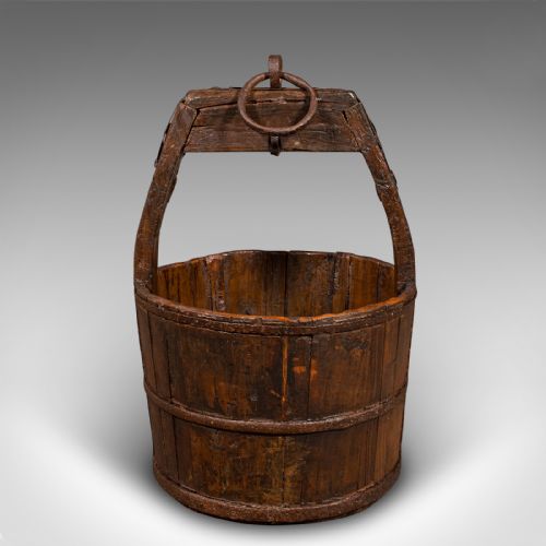 LARGE ANTIQUE COUNTRY GARDEN WELL BUCKET ENGLISH PLANTER GEORGIAN FUEL STORE - ADDITIONAL PHOTO 3