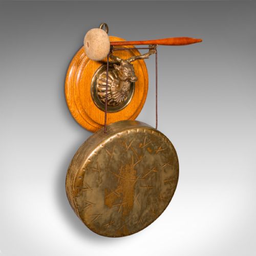 fig 1. Antique Shooting Lodge Dinner Gong, Victorian, Scottish Brass Chime, Oak, C.1880