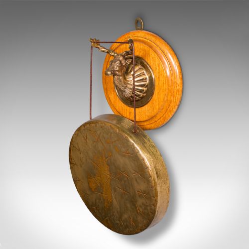 fig 2. Antique Shooting Lodge Dinner Gong, Victorian, Scottish Brass Chime, Oak, C.1880