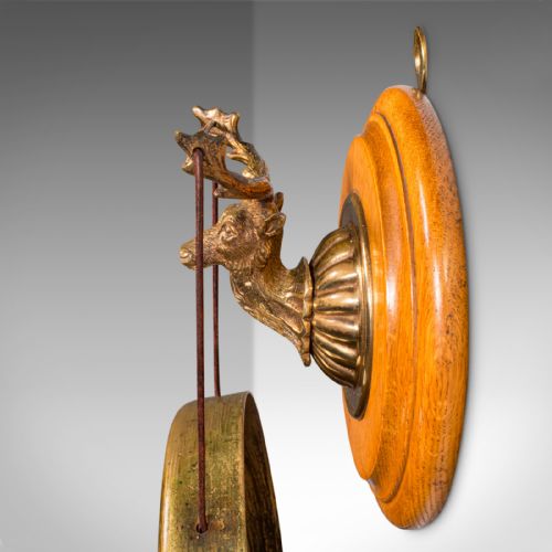fig 3. Antique Shooting Lodge Dinner Gong, Victorian, Scottish Brass Chime, Oak, C.1880