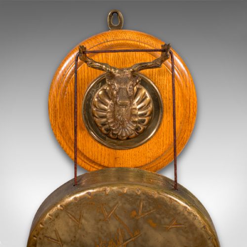 fig 4. Antique Shooting Lodge Dinner Gong, Victorian, Scottish Brass Chime, Oak, C.1880