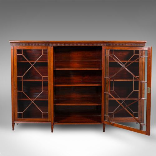 LARGE ANTIQUE BREAKFRONT BOOKCASE ENGLISH CABINET GEORGIAN REVIVAL VICTORIAN - ADDITIONAL PHOTO 2