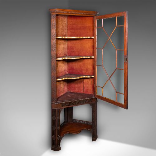 ANTIQUE PORCELAIN CORNER DISPLAY CABINET ENGLISH CHIPPENDALE TASTE VICTORIAN - ADDITIONAL PHOTO 1
